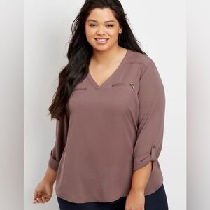 Maurices Mauve V-Neck Blouse with Zipper Accents